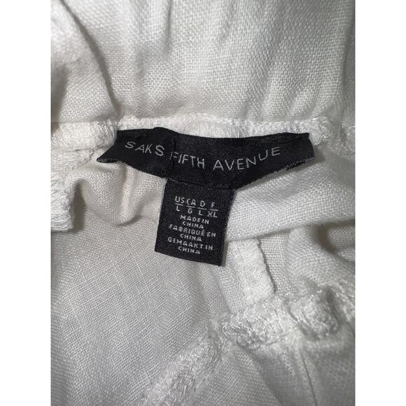 Saks Fifth Avenue White Linen Pull On Pants Womens Large Relaxed Fit Wide Leg - Picture 3 of 7